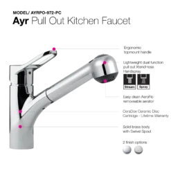 Houzer Ayr Pull Out Kitchen Faucet with CeraDox Technology Polished Chrome, AYRPO-972-PC