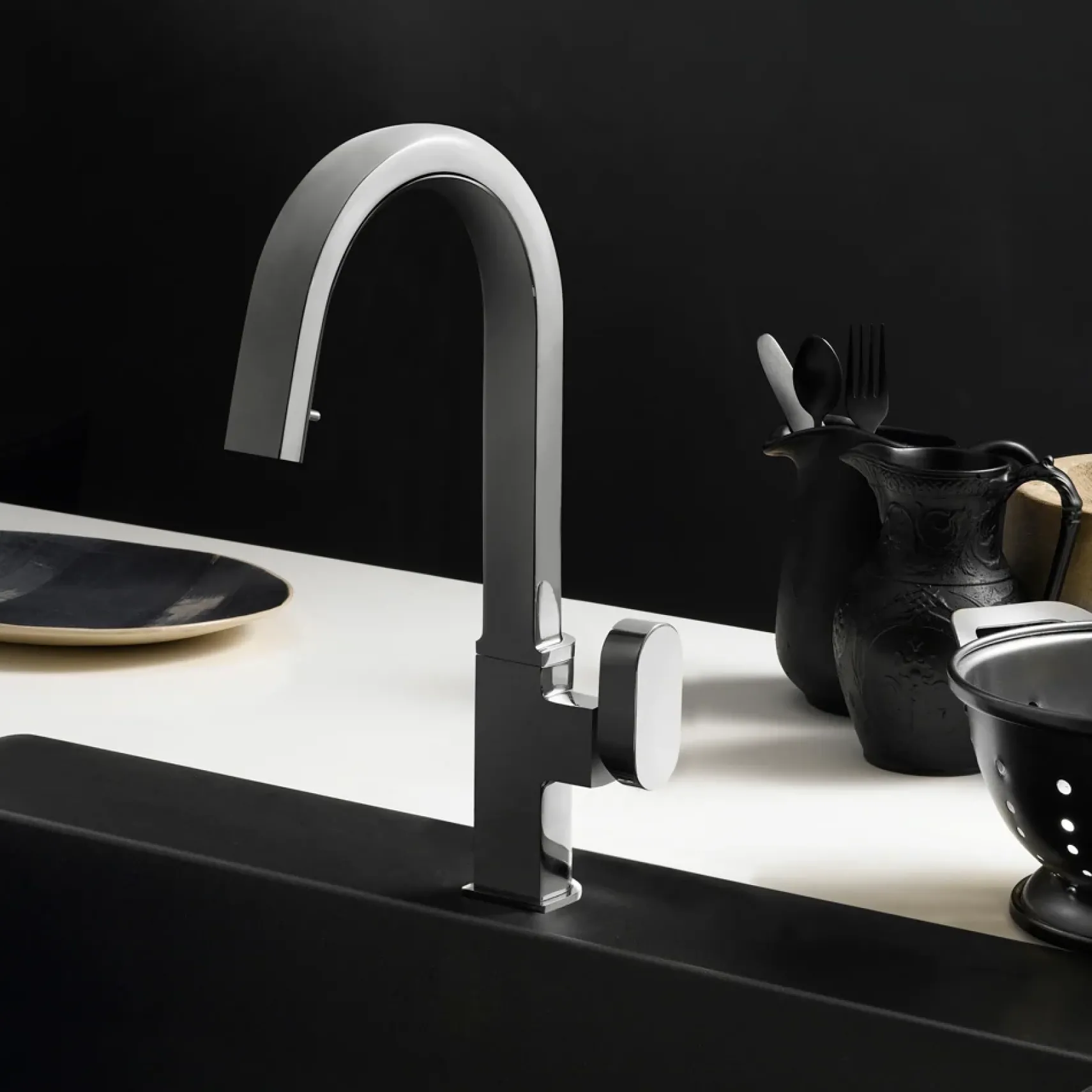 Houzer Azura Hidden Pull Down Kitchen Faucet with CeraDox Technology Polished Chrome, AZUPD-968-PC