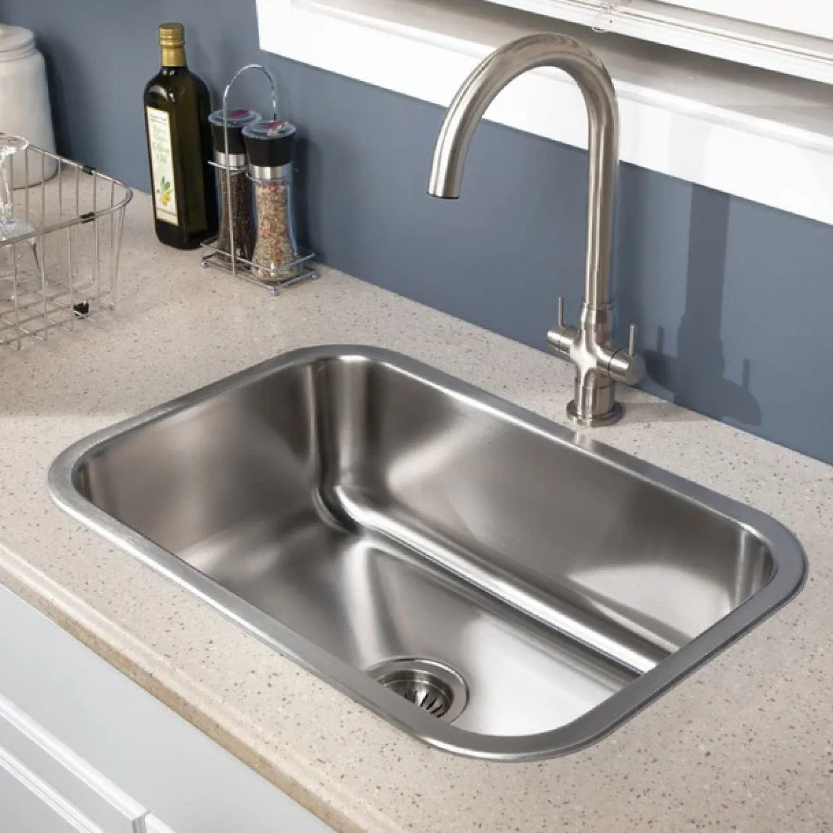 Houzer Belleo 27 inch Stainless Steel Drop-in Topmount Single Bowl Kitchen Sink with Strainer & Grid - 18 Gauge, BSS-2700