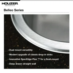 Houzer Belleo 27 inch Stainless Steel Drop-in Topmount Single Bowl Kitchen Sink with Strainer & Grid - 18 Gauge, BSS-2700