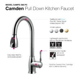 Houzer Camden Pull Down Kitchen Faucet with CeraDox Technology Polished Chrome, CAMPD-368-PC