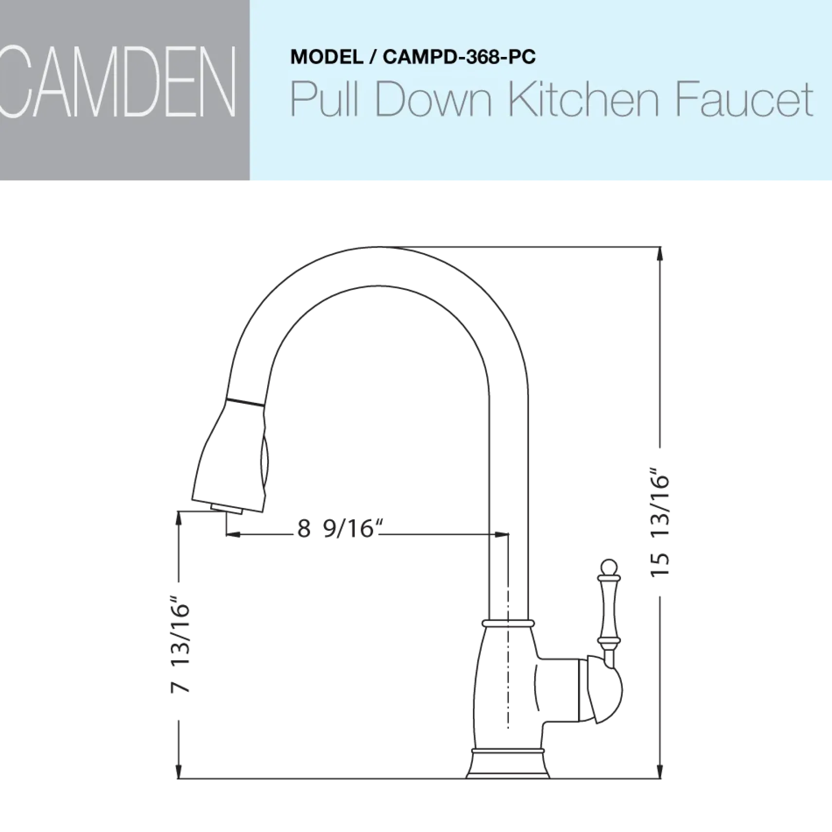 Houzer Camden Pull Down Kitchen Faucet with CeraDox Technology Polished Chrome, CAMPD-368-PC