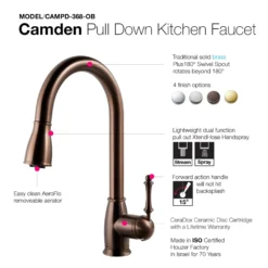Houzer Camden Pull Down Kitchen Faucet Oil Rubbed Bronze, CAMPD-368-OB
