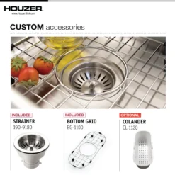 Houzer Club 10 inch Stainless Steel Undermount Bar Sink with Strainer & Grid - 18 Gauge, CS-1105-C