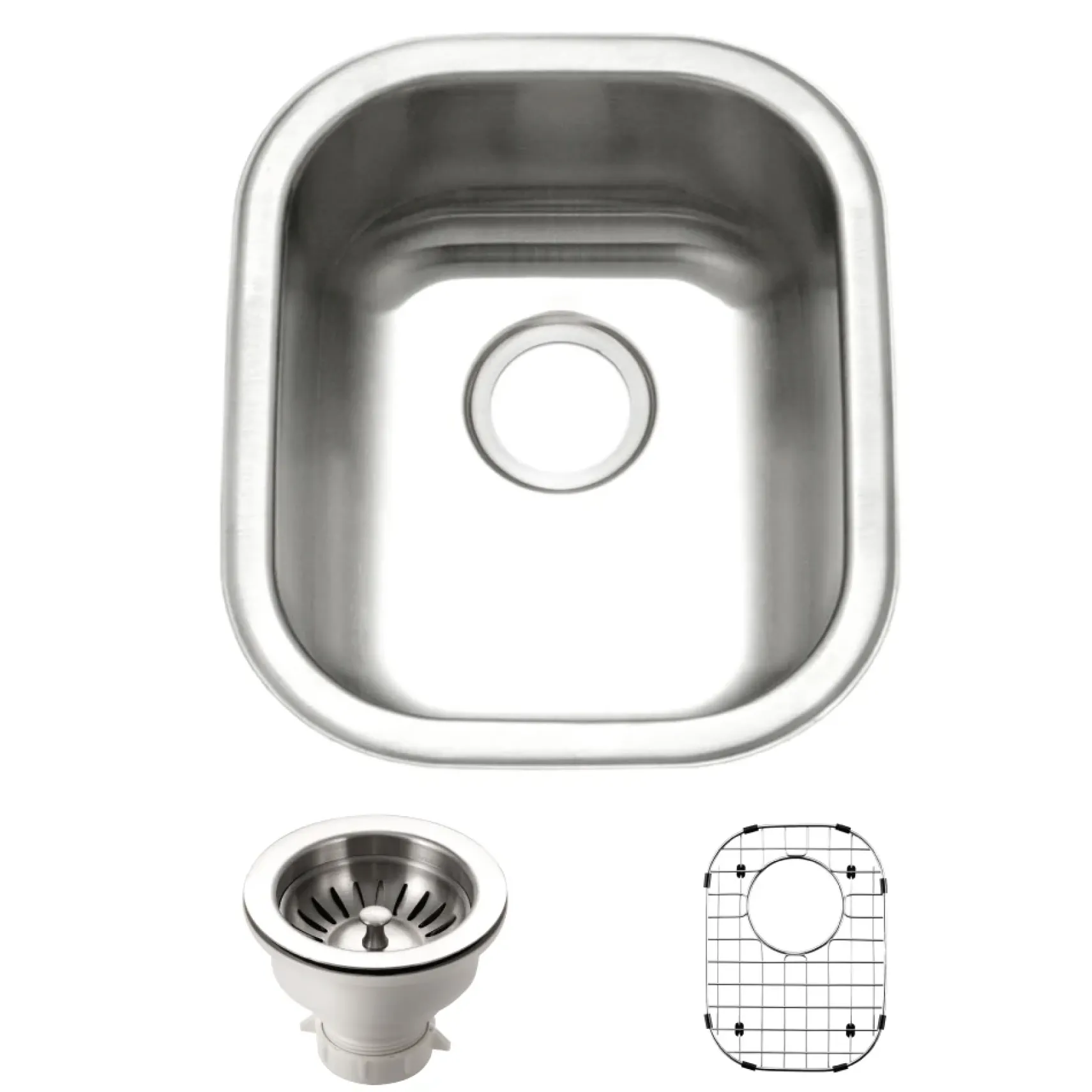 Houzer Club 14 inch Stainless Steel Undermount Medium Bowl Bar Sink with Strainer & Grid - 18 Gauge, CS-1407-C