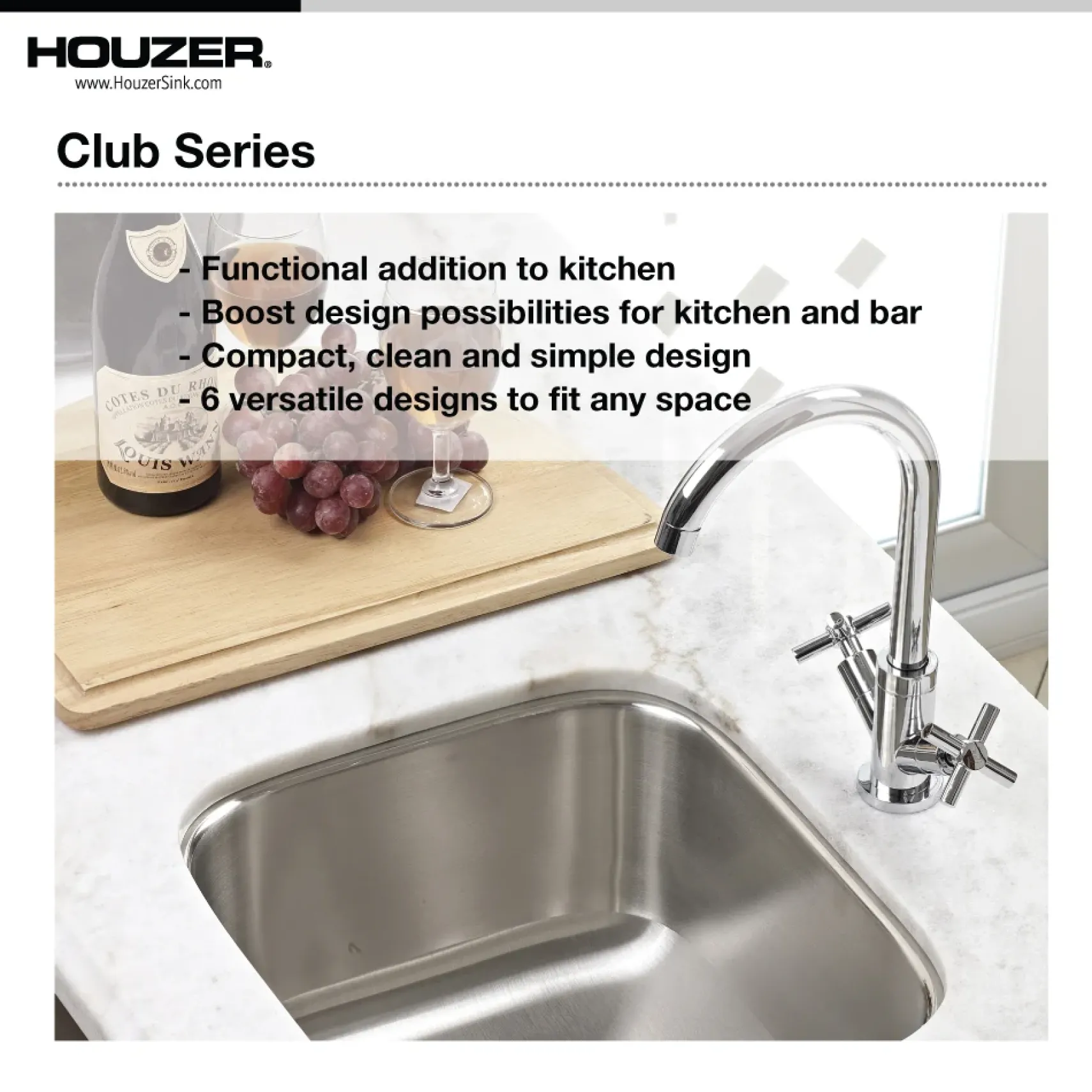 Houzer Club 14 inch Stainless Steel Undermount Medium Bowl Bar Sink with Strainer & Grid - 18 Gauge, CS-1407-C