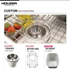 Houzer Club 14 inch Stainless Steel Undermount Medium Bowl Bar Sink with Strainer & Grid - 18 Gauge, CS-1407-C