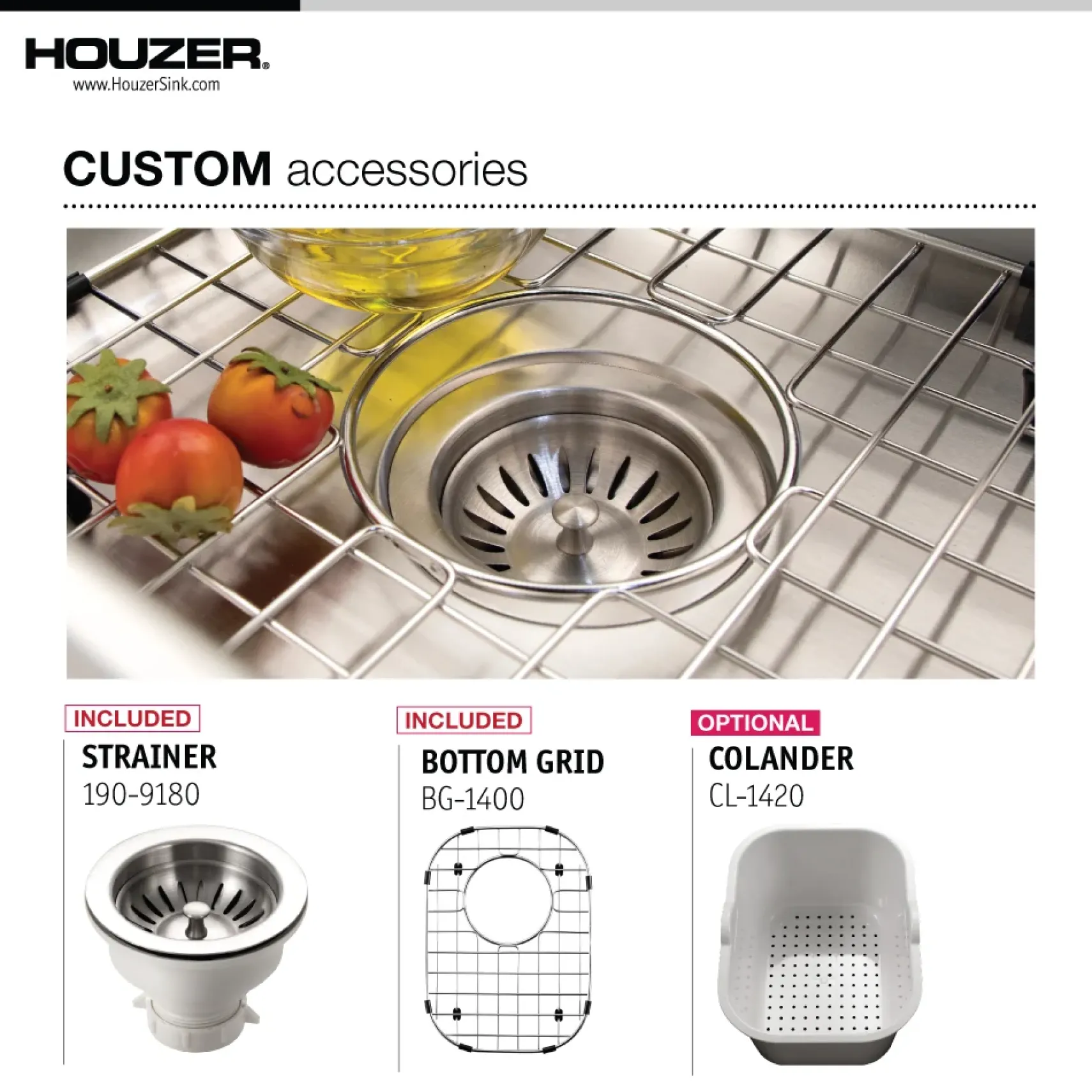 Houzer Club 14 inch Stainless Steel Undermount Medium Bowl Bar Sink with Strainer & Grid - 18 Gauge, CS-1407-C