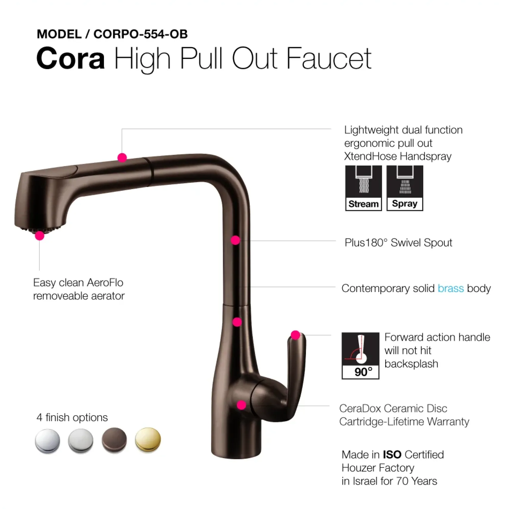 Houzer Cora Pull Out Kitchen Faucet Oil Rubbed Bronze, CORPO-554-OB