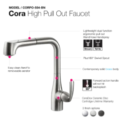 Houzer Cora Pull Out Kitchen Faucet Brushed Nickel, CORPO-554-BN