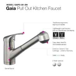 Houzer Gaia Pull Out Kitchen Faucet Brushed Nickel, GAIPO-361-BN