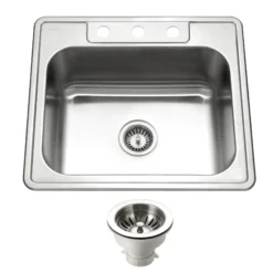 Houzer Glowtone 25" Stainless Steel Drop-in Topmount 3-hole Single Bowl 9 inch Deep Kitchen Sink with Strainer - 18 Gauge, 2522-9BS3-C