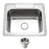 Houzer Glowtone 25" Stainless Steel Drop-in Topmount 3-hole Single Bowl 8 inch Deep Kitchen Sink with Strainer - 20 Gauge, 2522-8BS3-C