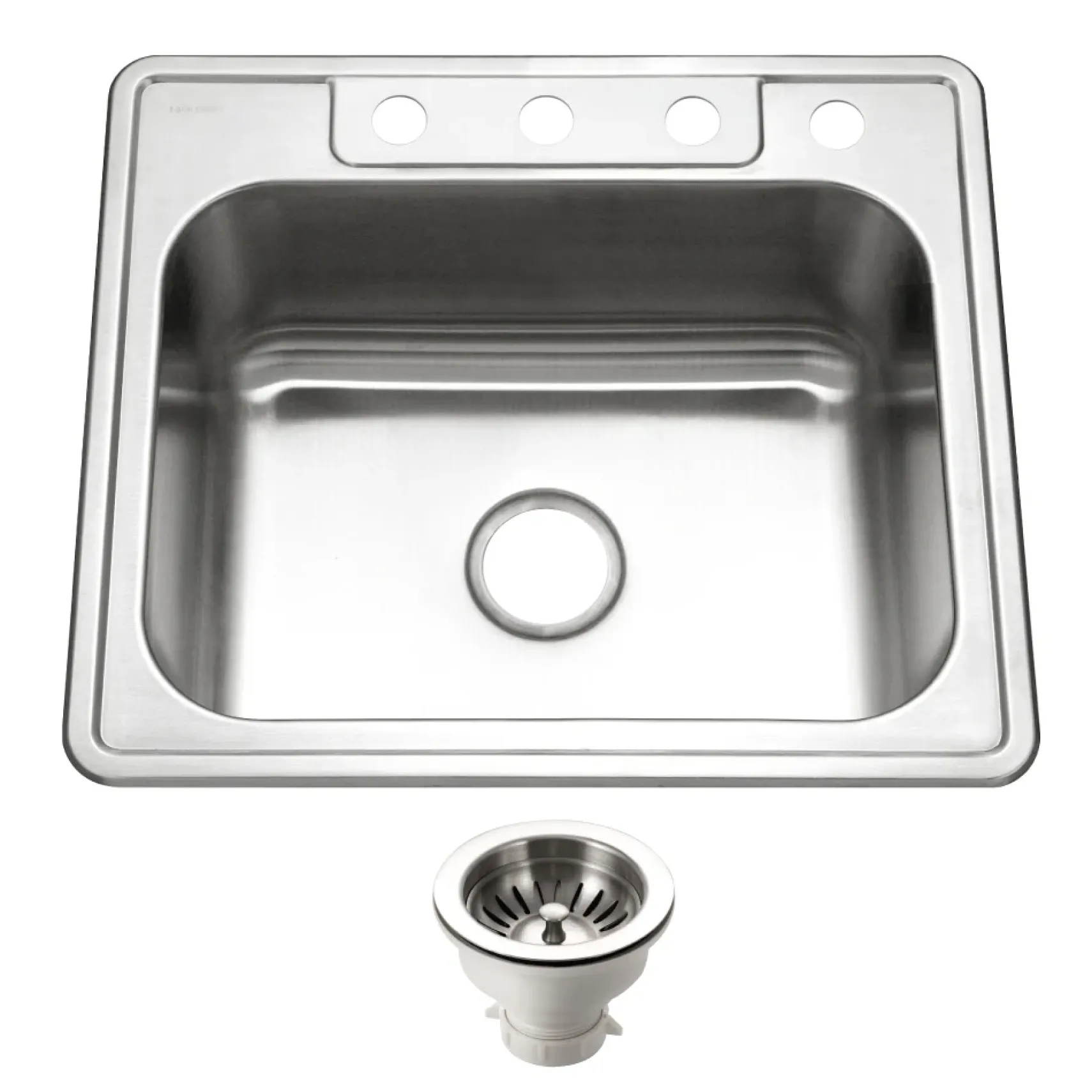 Houzer Glowtone 25" Stainless Steel Topmount 4-hole Single Bowl Kitchen Sink with 9 inch Depth, with Strainer - 18 Gauge, 2522-9BS4-C