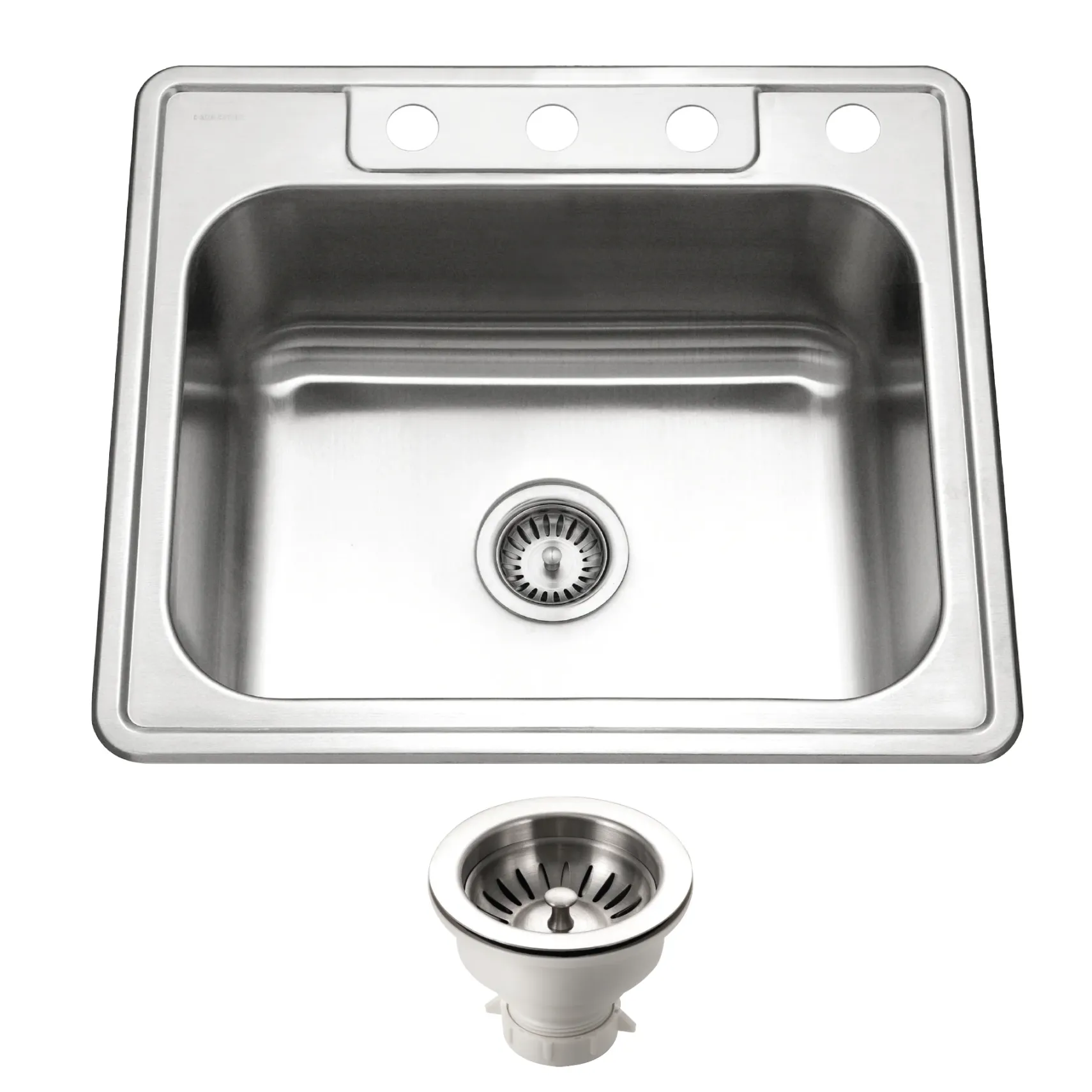 Houzer Glowtone 25" Stainless Steel Topmount 4-hole Single Bowl Kitchen Sink with 9 inch Depth, with Strainer - 18 Gauge, 2522-9BS4-C
