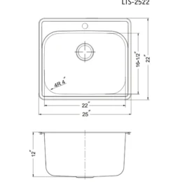 Houzer Laundry 25 inch Stainless Steel Drop-in Topmount 1-hole Single Bowl Sink with 12 inch Depth - 18 Gauge, LTS-2522-1