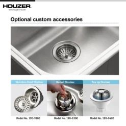 Houzer Laundry 25 inch Stainless Steel Drop-in Topmount 1-hole Single Bowl Sink with 12 inch Depth - 18 Gauge, LTS-2522-1