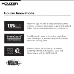 Houzer Laundry 25 inch Stainless Steel Drop-in Topmount 1-hole Single Bowl Sink with 12 inch Depth - 18 Gauge, LTS-2522-1