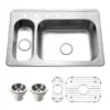 Houzer Legend 33" Stainless Steel Topmount 4-hole 80/20 Small Left Double Bowl Kitchen Sink with Strainer & Grids - 20 Gauge, LHD-3322-C