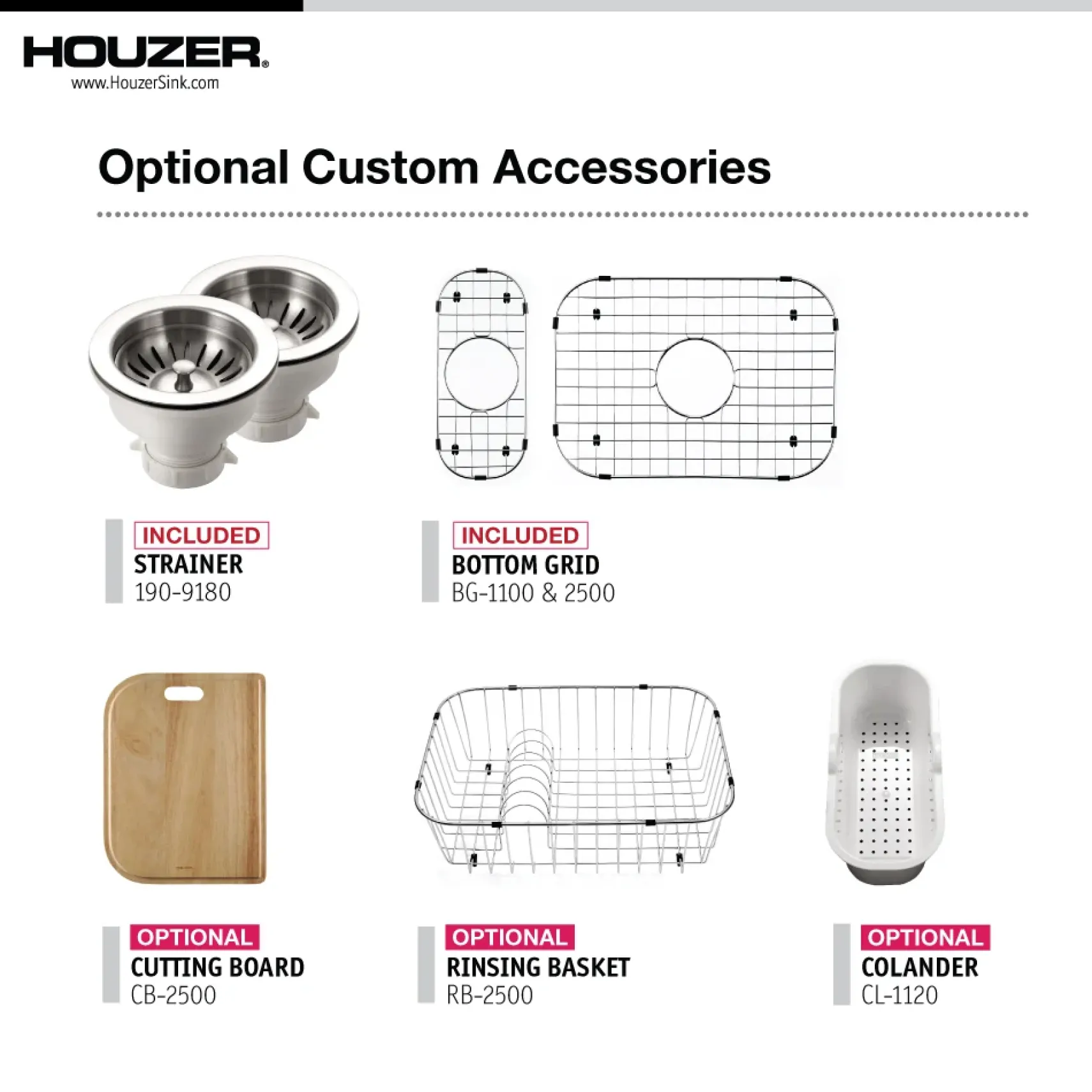 Houzer Legend 33" Stainless Steel Topmount 4-hole 80/20 Small Left Double Bowl Kitchen Sink with Strainer & Grids - 20 Gauge, LHD-3322-C