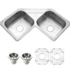 Houzer Legend 32" Stainless Steel Topmount 4-hole 50/50 Double Bowl Corner Kitchen Sink with Strainer & Grid - 20 Gauge, LCR-3221-C