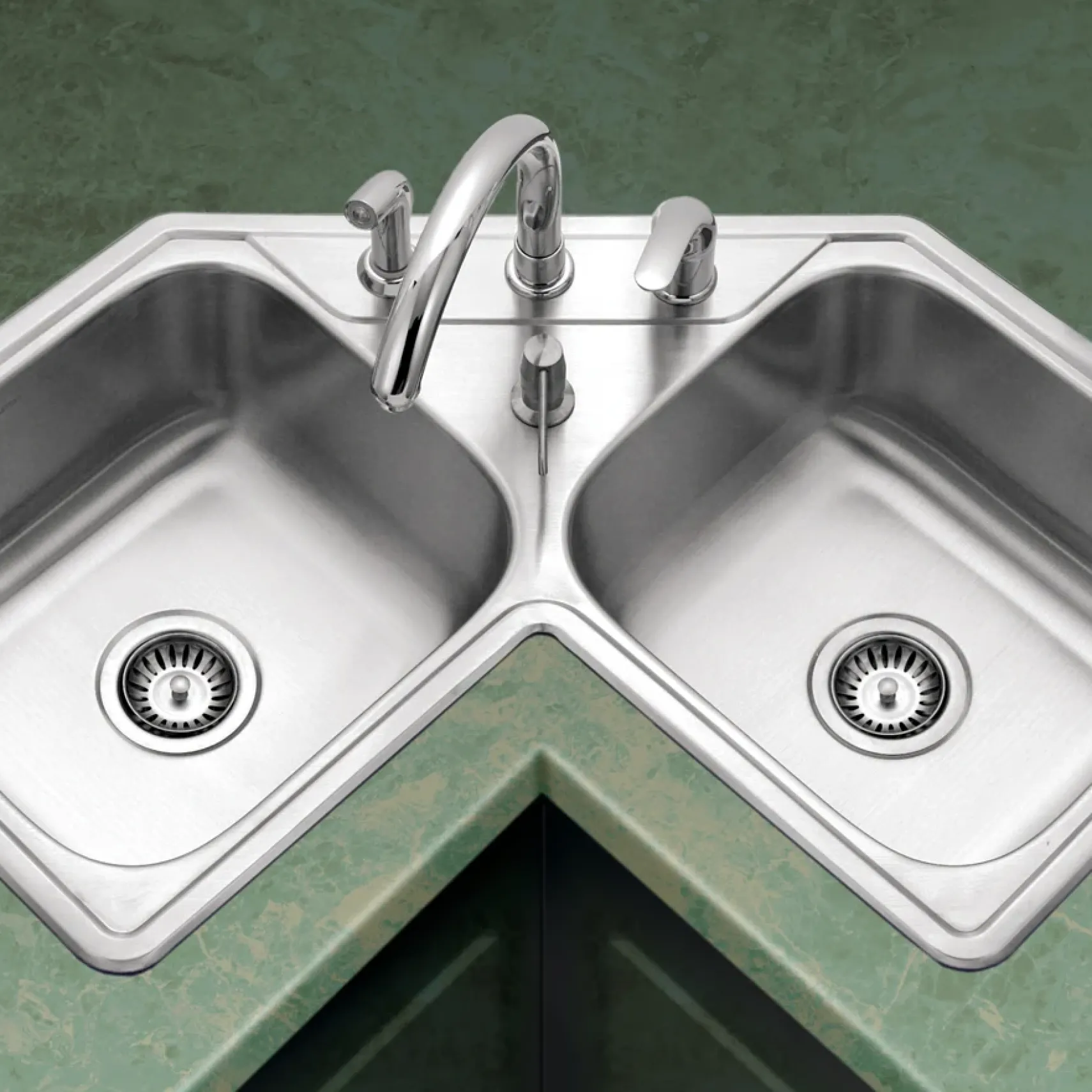 Houzer Legend 32" Stainless Steel Topmount 4-hole 50/50 Double Bowl Corner Kitchen Sink with Strainer & Grid - 20 Gauge, LCR-3221-C