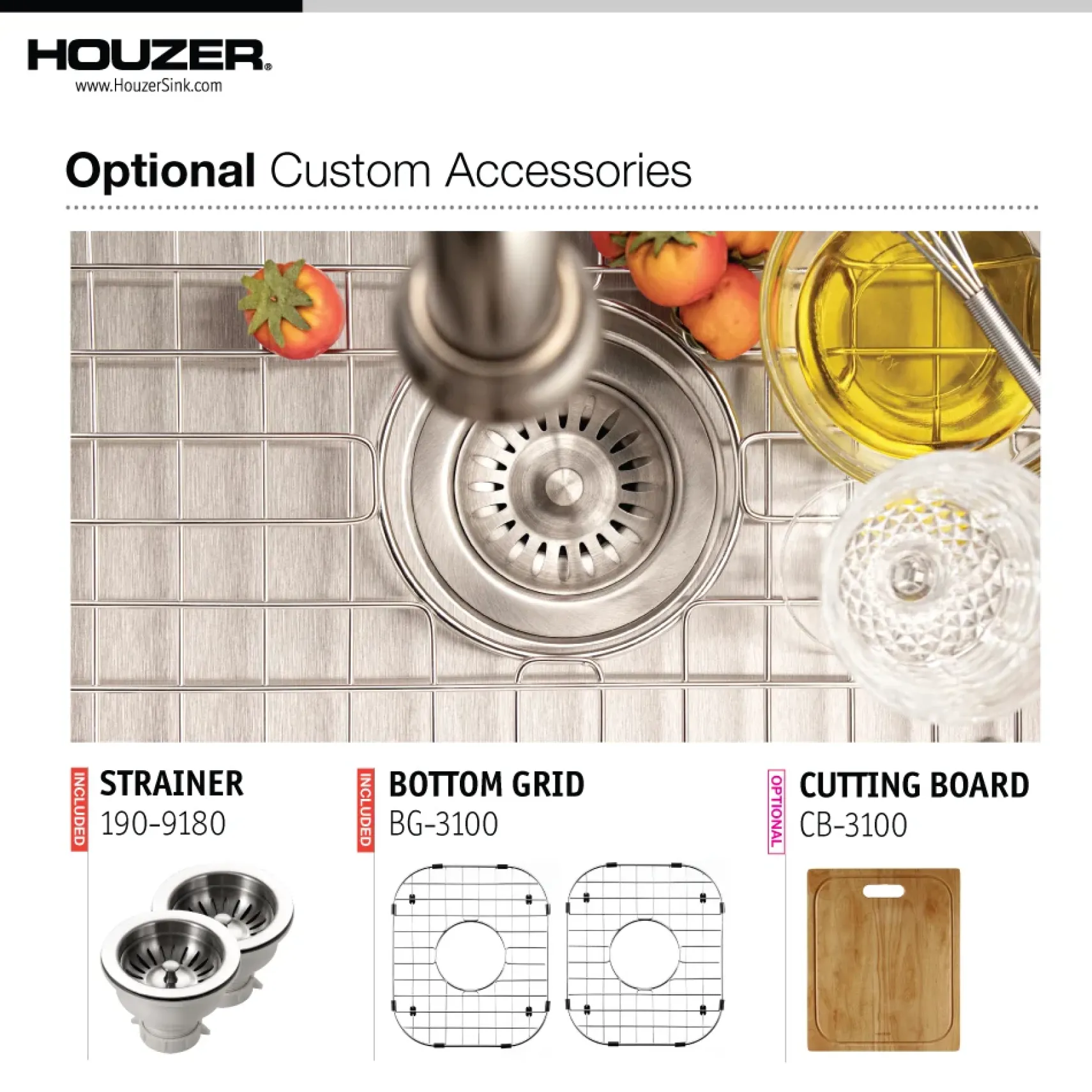 Houzer Legend 32" Stainless Steel Topmount 4-hole 50/50 Double Bowl Corner Kitchen Sink with Strainer & Grid - 20 Gauge, LCR-3221-C