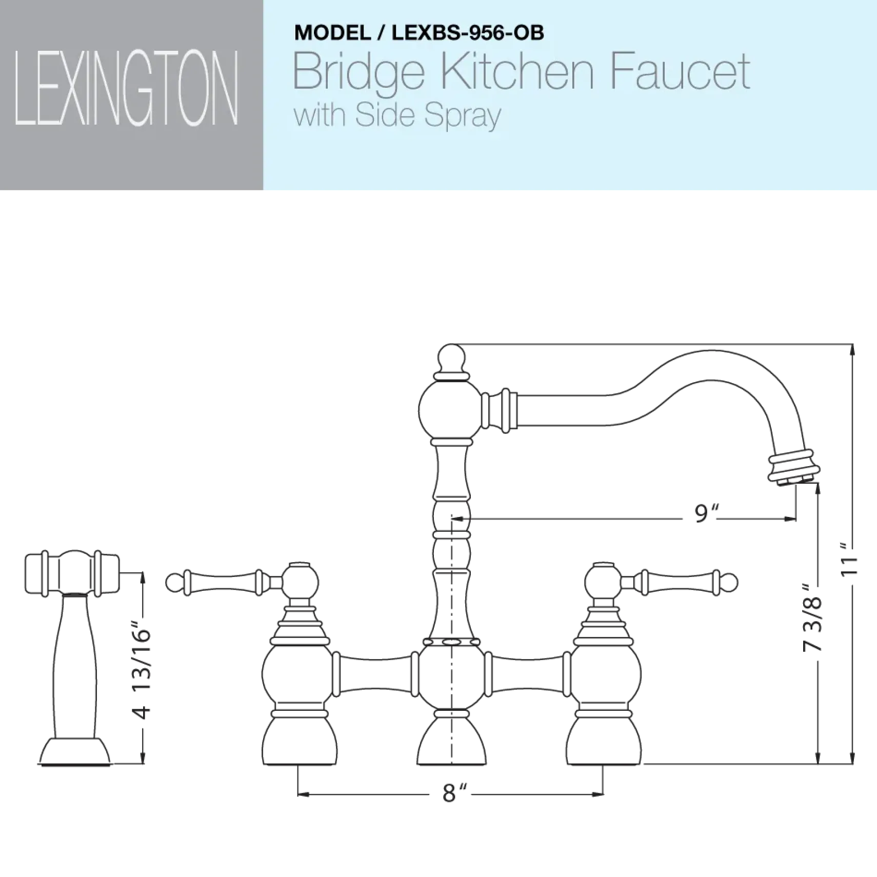 Houzer Lexington Bridge Kitchen Faucet with Sidespray Oil Rubbed Bronze, LEXBS-956-OB