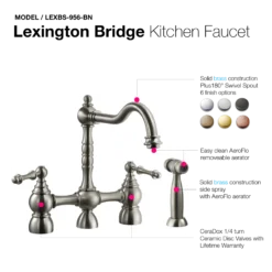 Houzer Lexington Bridge Kitchen Faucet with Sidespray Brushed Nickel, LEXBS-956-BN