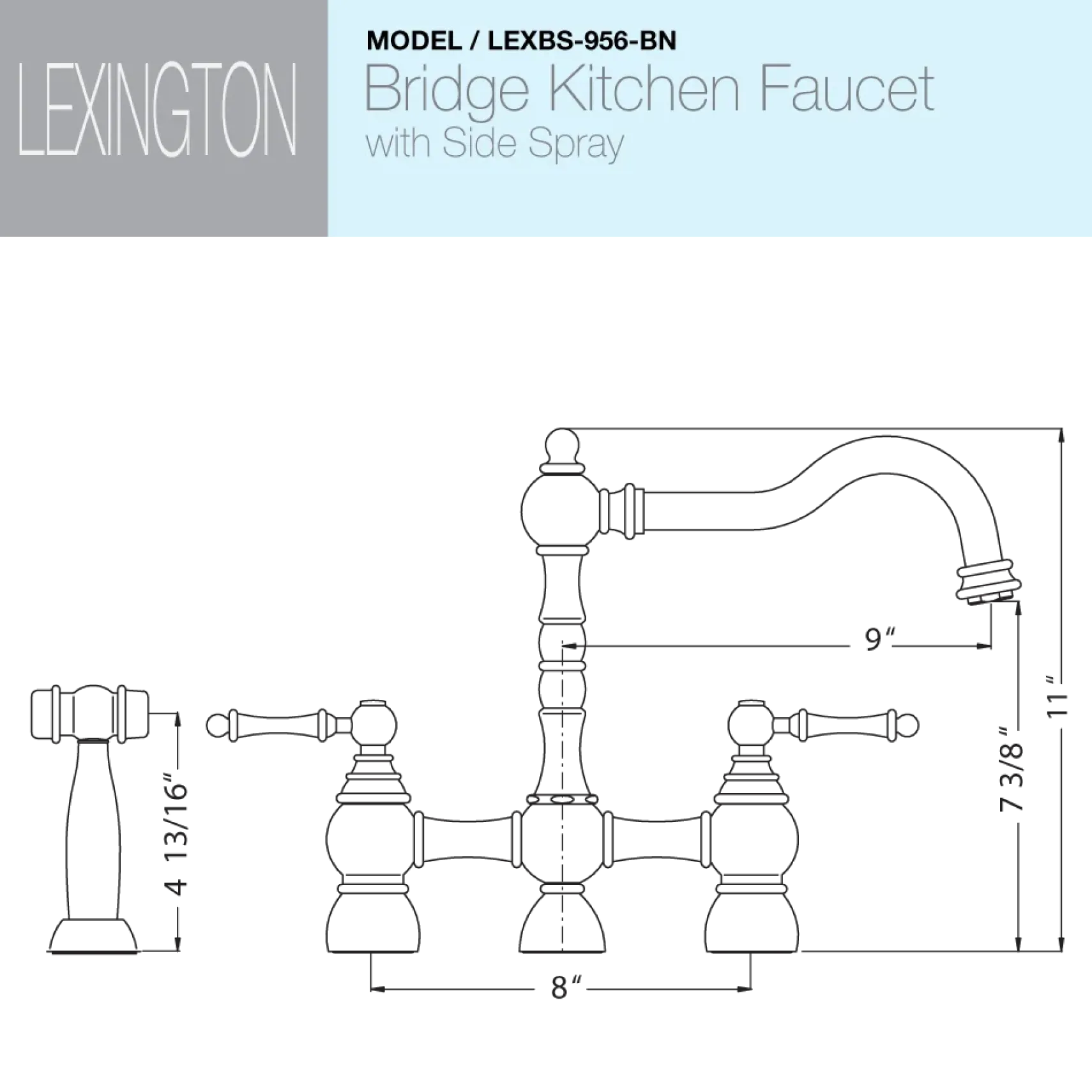 Houzer Lexington Bridge Kitchen Faucet with Sidespray Brushed Nickel, LEXBS-956-BN
