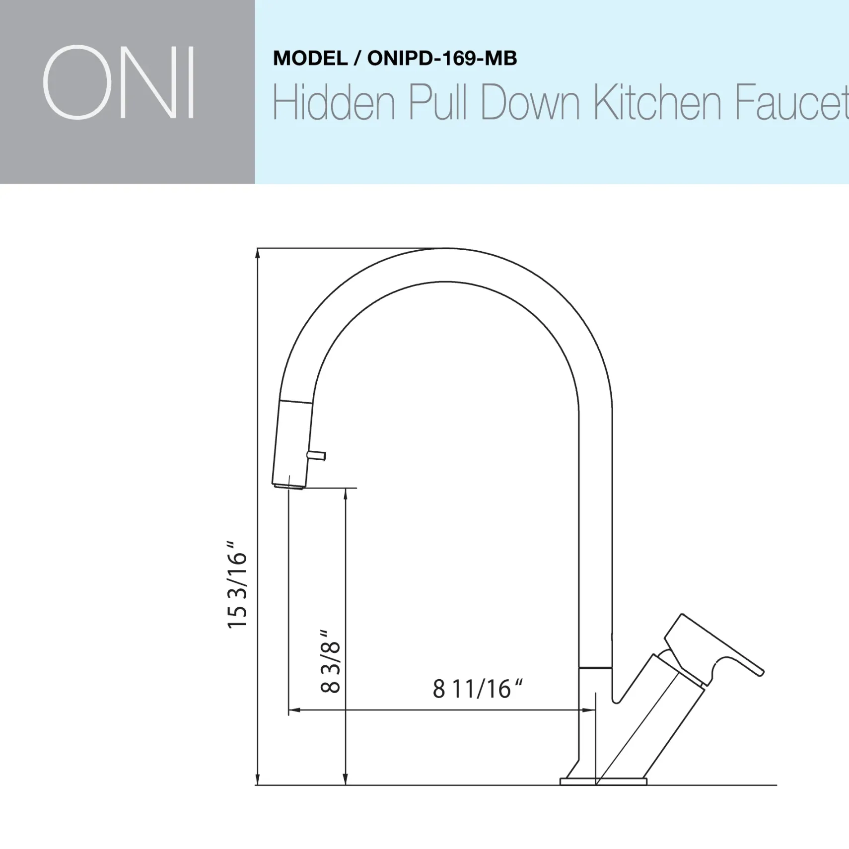 Houzer Oni 1.75 GPM Lever Brass Kitchen Faucet, Pull Down, Matte Black, ONIPD-169-MB