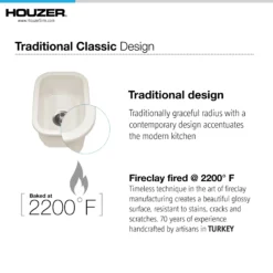 Houzer Platus 13 inch Biscuit Fireclay Undermount Single Bowl Bar Sink- PTB-1318 BQ-C