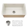 Houzer Platus 32 inch Biscuit Fireclay Undermount Single Bowl Kitchen Sink - PTU-3600 BQ-C with Basket Strainer and Basin Grid Included