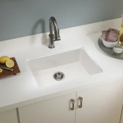 Houzer Platus 24 inch Biscuit Fireclay Undermount Single Bowl Kitchen Sink - PTU-2400 BQ-C with Basket Strainer and Basin Grid Included