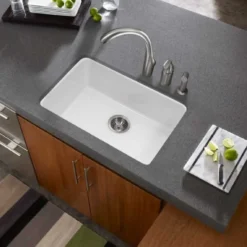 Houzer Platus 24 inch Biscuit Fireclay Undermount Single Bowl Kitchen Sink - PTU-2400 BQ-C with Basket Strainer and Basin Grid Included