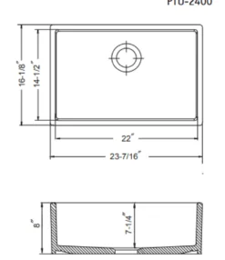 Houzer Platus 24 inch Biscuit Fireclay Undermount Single Bowl Kitchen Sink - PTU-2400 BQ-C with Basket Strainer and Basin Grid Included