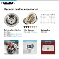 Houzer Platus 24 inch Biscuit Fireclay Undermount Single Bowl Kitchen Sink - PTU-2400 BQ-C with Basket Strainer and Basin Grid Included