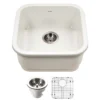 Houzer Platus 19 inch Biscuit Fireclay Undermount Square Single Bowl Bar Sink - PTB-1919 BQ-C with Basket Strainer and Basin Grid Included
