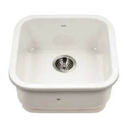 Houzer Platus 19 inch Biscuit Fireclay Undermount Square Single Bowl Bar Sink - PTB-1919 BQ-C with Basket Strainer and Basin Grid Included
