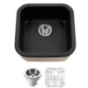 Houzer Platus 19 inch Black Fireclay Undermount Square Single Bowl Bar Sink - PTB-1919 BL-C with Basket Strainer and Basin Grid Included