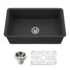 Houzer Platus 32 inch Black Fireclay Undermount Single Bowl Kitchen Sink - PTU-3600 BL-C with Basket Strainer and Basin Grid Included