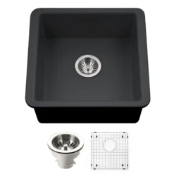 Houzer Platus 20 inch Black Fireclay Undermount Square Single Bowl Bar Sink - PTB-2020 BL