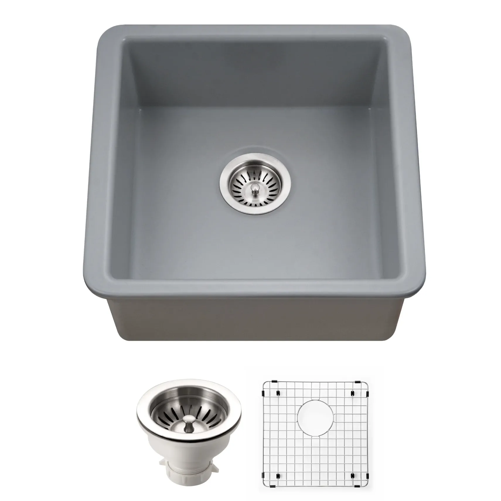 Houzer Platus 20 inch Gray Fireclay Undermount Square Single Bowl Bar Sink - PTB-2020 GR