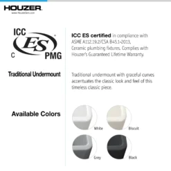 Houzer Platus 20 inch Gray Fireclay Undermount Square Single Bowl Bar Sink - PTB-2020 GR