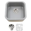 Houzer Platus 19 inch Gray Fireclay Undermount Square Single Bowl Bar Sink - PTB-1919 GR-C with Basket Strainer and Basin Grid Included
