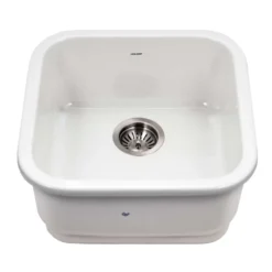 Houzer Platus 19 inch White Fireclay Undermount Square Bar Sink with Strainer & Grid- PTB-1919 WH-C