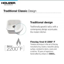 Houzer Platus 19 inch White Fireclay Undermount Square Bar Sink with Strainer & Grid- PTB-1919 WH-C