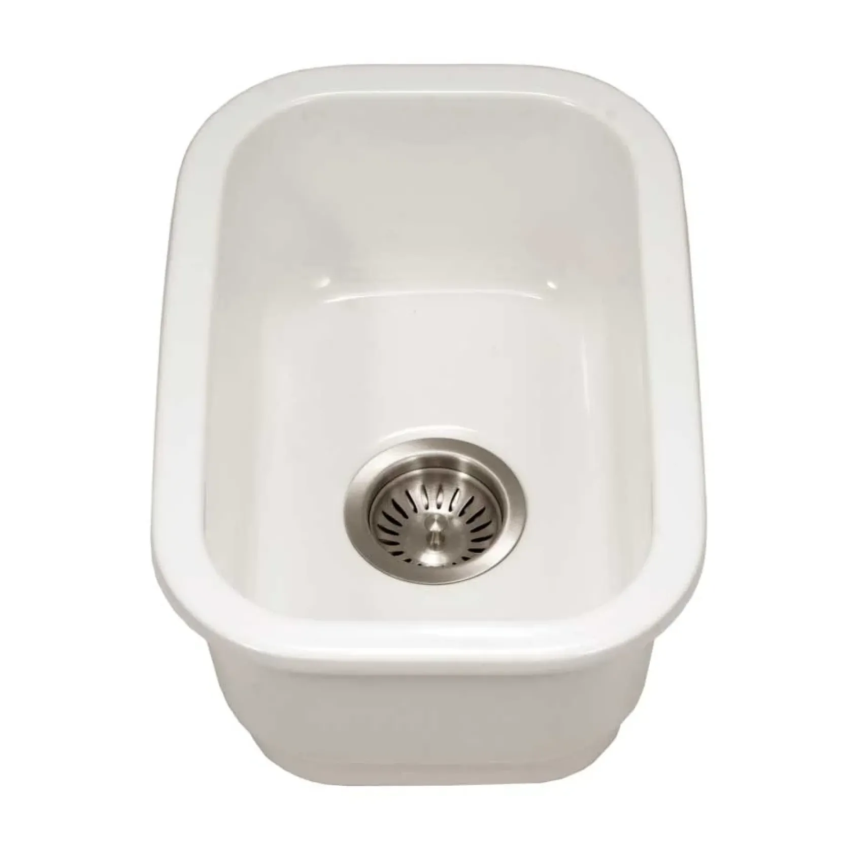 Houzer Platus 13 inch White Fireclay Undermount Single Bowl Bar Sink with Strainer & Grid - PTB-1318 WH-C