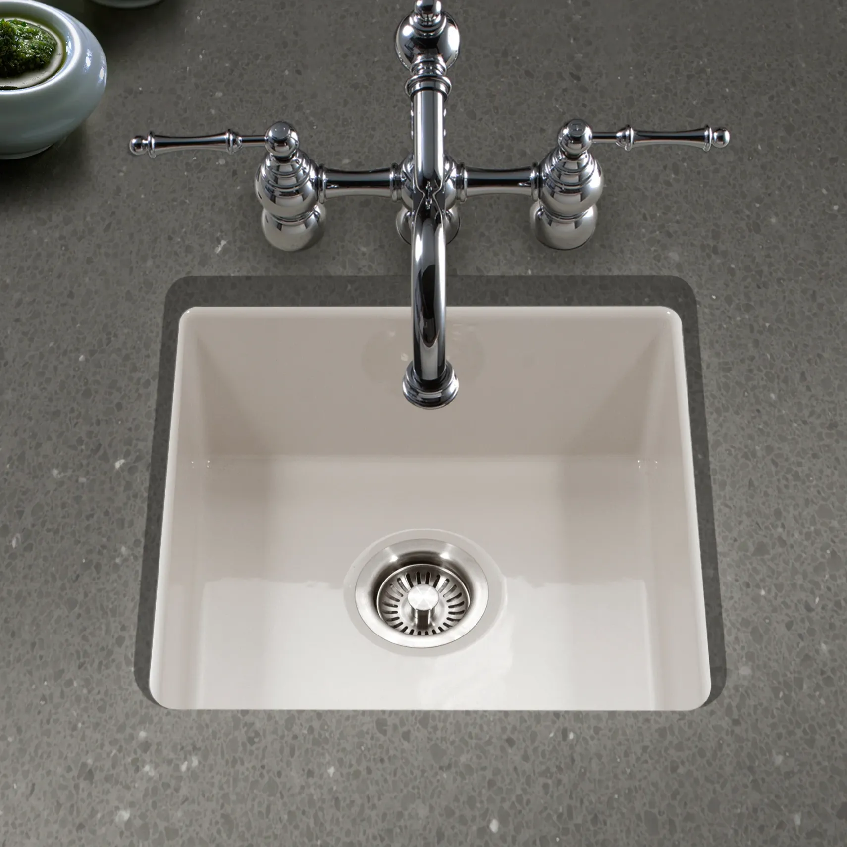 Houzer Platus 18" Square Fireclay Bar/Prep Sink, Biscuit, PTB-2020 BQ