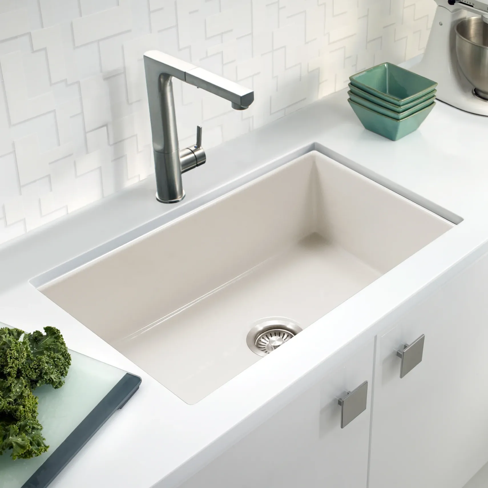Houzer Platus 18" Undermount Fireclay Kitchen Sink, Biscuit, PTU-3600 BQ